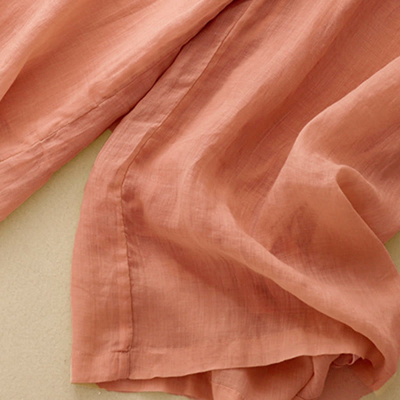 Pantalones anchos de lino y algodón para mujer con cintura elástica y bordado geométrico de Buddha Stones y bolsillos. - image 4