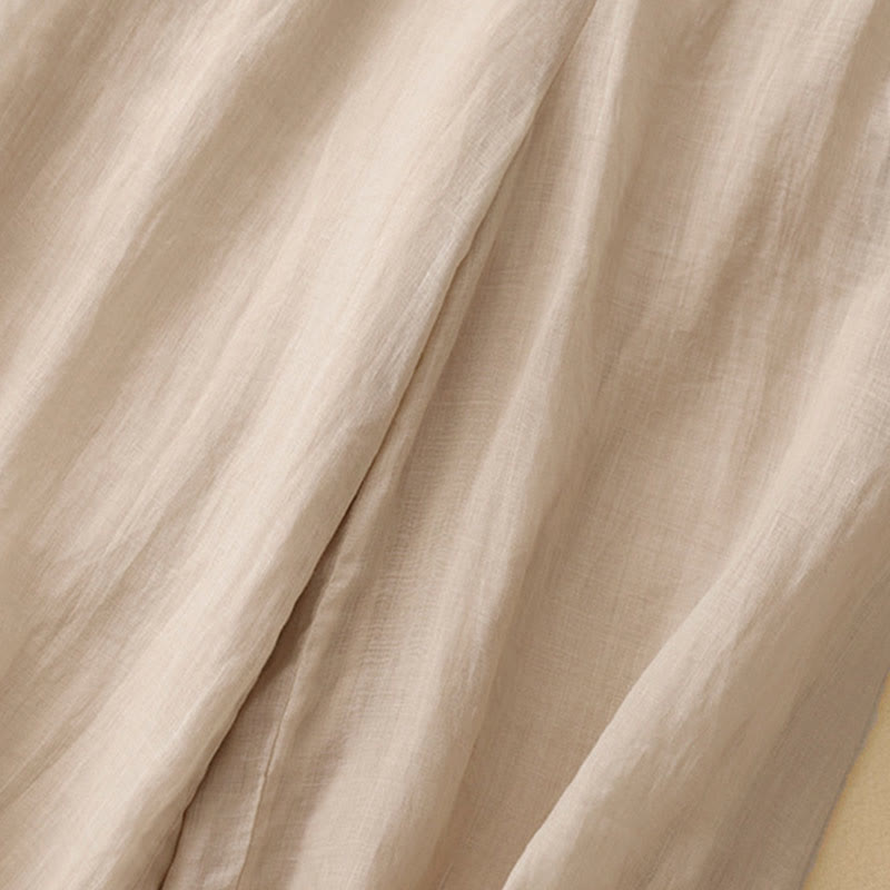 Pantalones anchos de lino y algodón para mujer con cintura elástica y bordado geométrico de Buddha Stones y bolsillos. - image 16