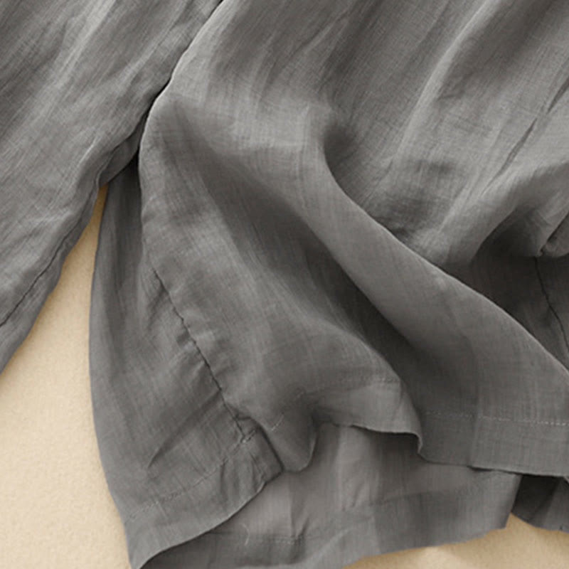 Pantalones anchos de lino y algodón para mujer con cintura elástica y bordado geométrico de Buddha Stones y bolsillos. - image 10