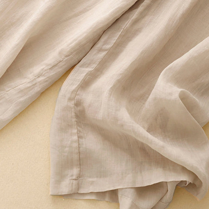 Pantalones anchos de lino y algodón para mujer con cintura elástica y bordado geométrico de Buddha Stones y bolsillos. - image 17