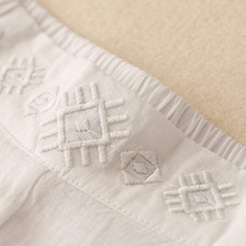 Pantalones anchos de lino y algodón para mujer con cintura elástica y bordado geométrico de Buddha Stones y bolsillos. - image 22