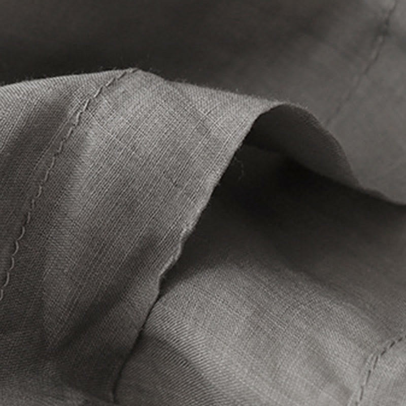 Pantalones anchos de lino y algodón para mujer con cintura elástica y bordado geométrico de Buddha Stones y bolsillos. - image 9