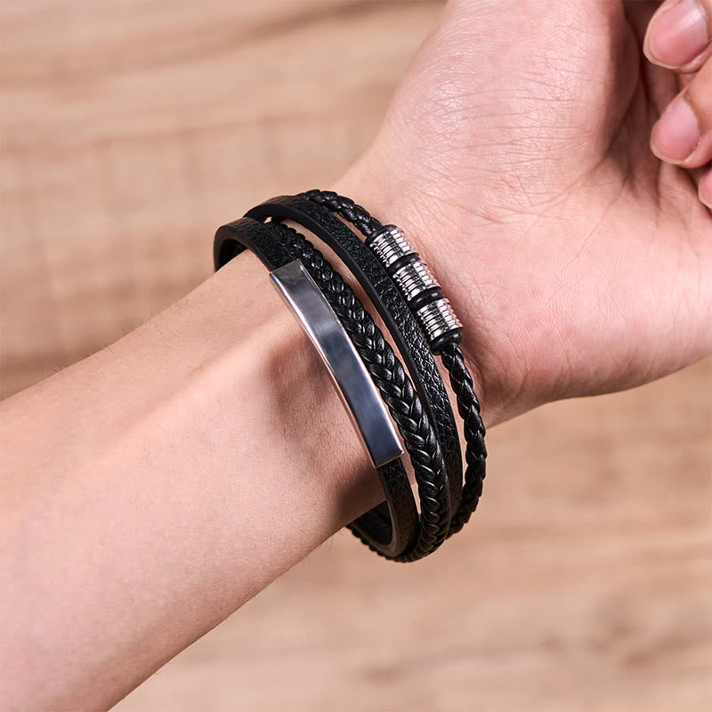 Pulsera de cuero, titanio, acero y hebilla magnética tejida a mano con Buddha Stones