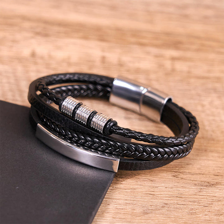 Pulsera de cuero, titanio, acero y hebilla magnética tejida a mano con Buddha Stones