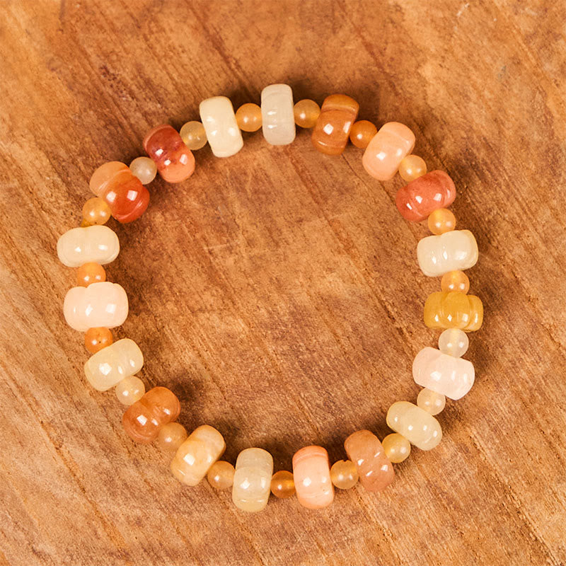 Pulsera de cuentas de calabaza de jade y seda dorada con Buddha Stones para la riqueza y la suerte