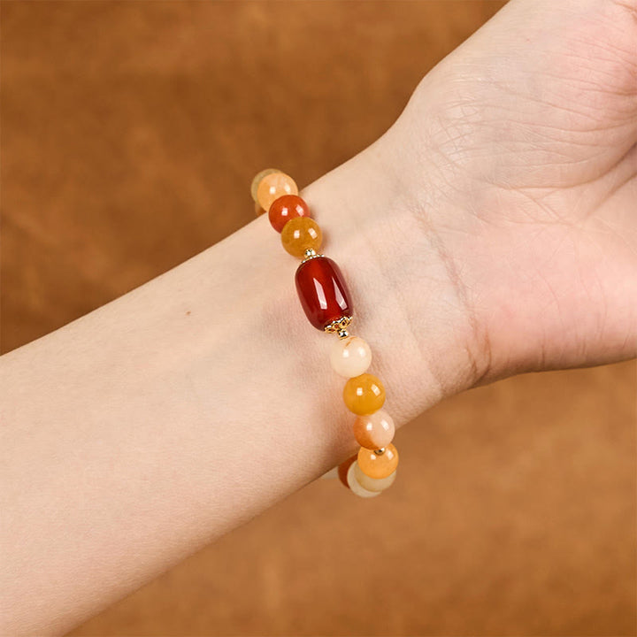 Pulsera de calabaza con cuentas de jade de seda dorada y Buddha Stones para la riqueza y la suerte