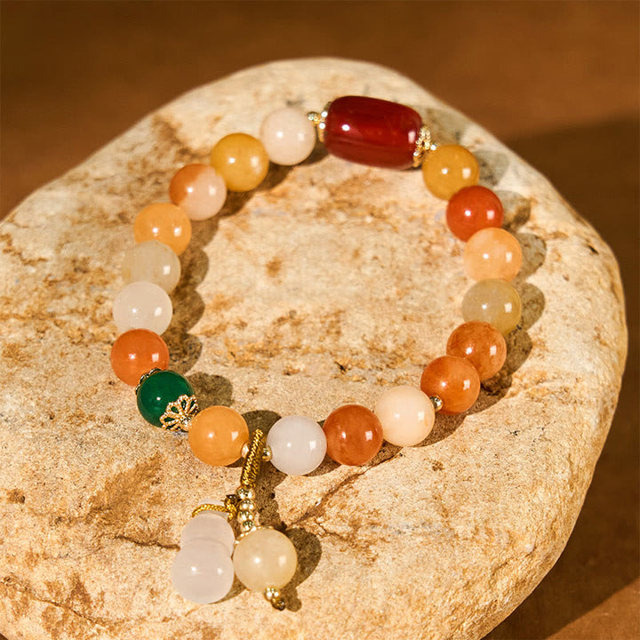 Pulsera de calabaza con cuentas de jade de seda dorada y Buddha Stones para la riqueza y la suerte