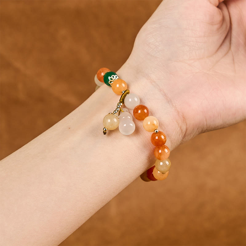 Pulsera de calabaza con cuentas de jade de seda dorada y Buddha Stones para la riqueza y la suerte