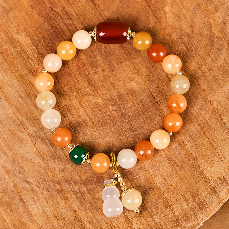 Pulsera de calabaza con cuentas de jade de seda dorada y Buddha Stones para la riqueza y la suerte
