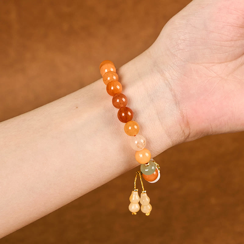Pulsera de la suerte con cuentas de jade de seda dorada y calabaza de cristal blanco y Buddha Stones