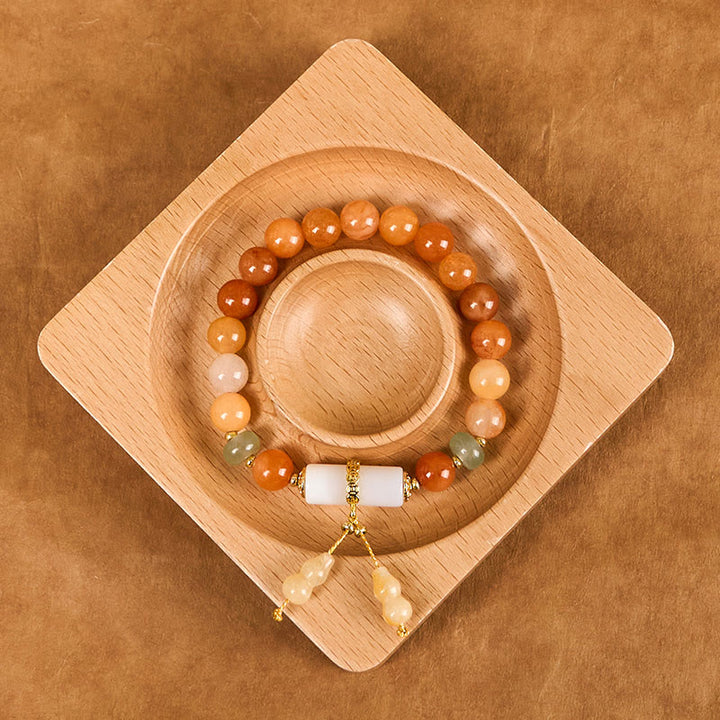 Pulsera de la suerte con cuentas de jade de seda dorada y calabaza de cristal blanco y Buddha Stones