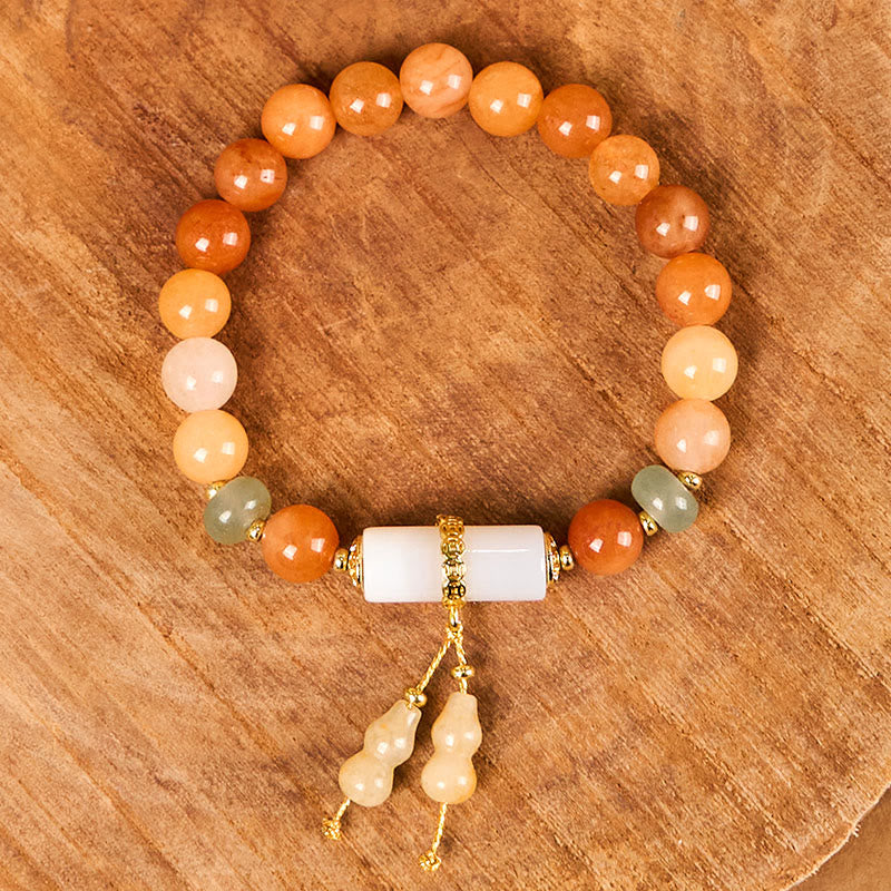 Pulsera de la suerte con cuentas de jade de seda dorada y calabaza de cristal blanco y Buddha Stones