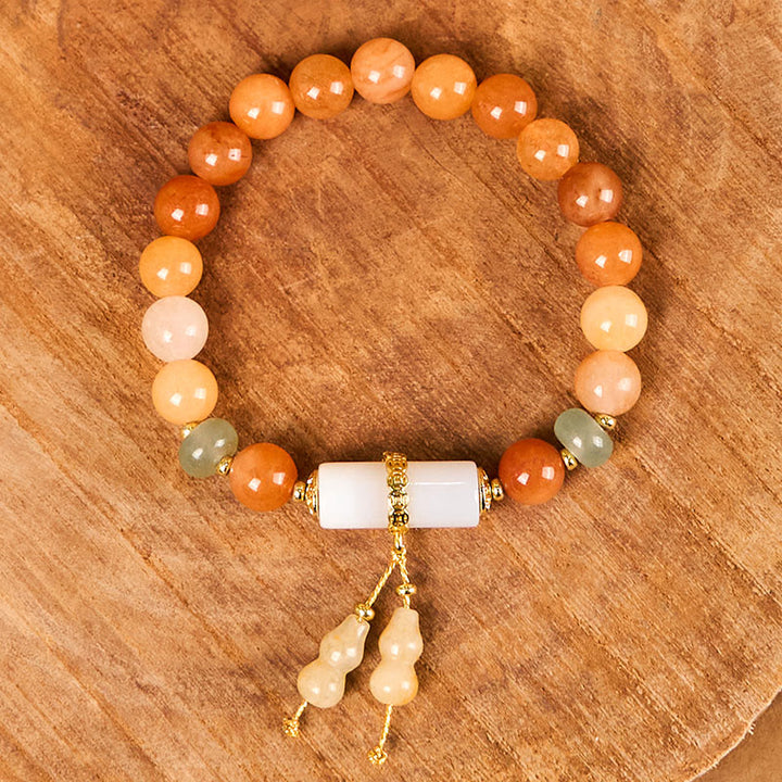 Pulsera de la suerte con cuentas de jade de seda dorada y calabaza de cristal blanco y Buddha Stones
