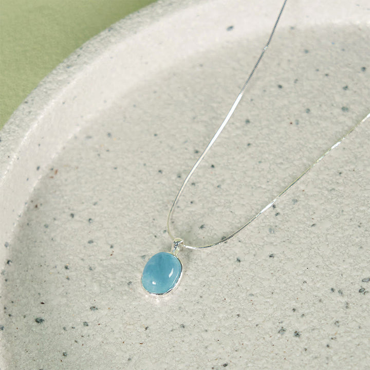 Collar con colgante de cadena de clavícula curativa con aguamarina y Buddha Stones en plata de ley 925 - Aguamarina plateada - image 0