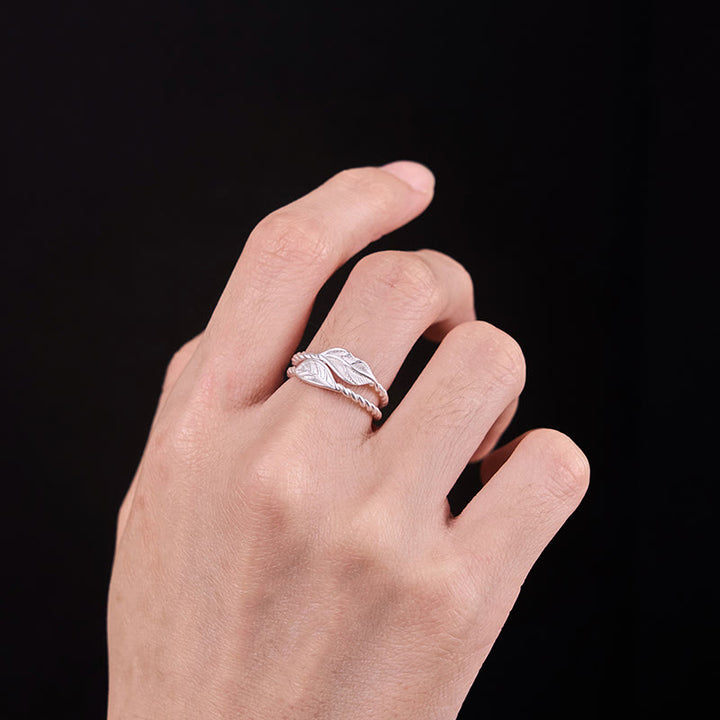 Anillo ajustable de riqueza con hoja de cobre y piedra de Buda