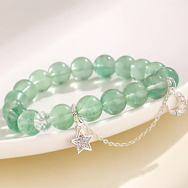 Pulsera de la Paz con Cuentas de Fluorita Verde de Buddha Stones y Luna y Estrella