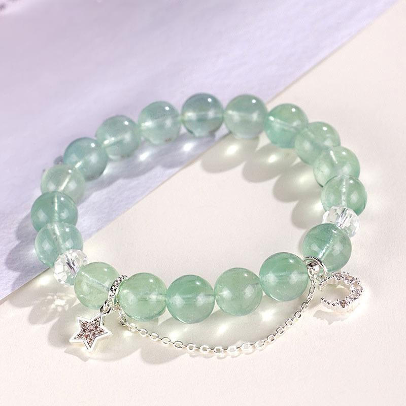 Pulsera de la Paz con Cuentas de Fluorita Verde de Buddha Stones y Luna y Estrella