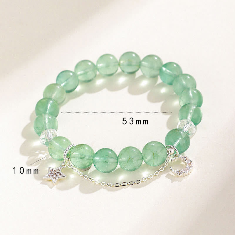 Pulsera de la Paz con Cuentas de Fluorita Verde de Buddha Stones y Luna y Estrella