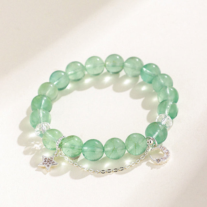 Pulsera de la Paz con Cuentas de Fluorita Verde de Buddha Stones y Luna y Estrella
