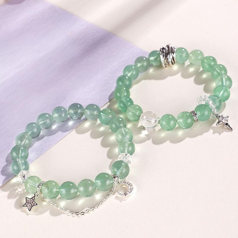 Pulsera de la Paz con Cuentas de Fluorita Verde de Buddha Stones y Luna y Estrella