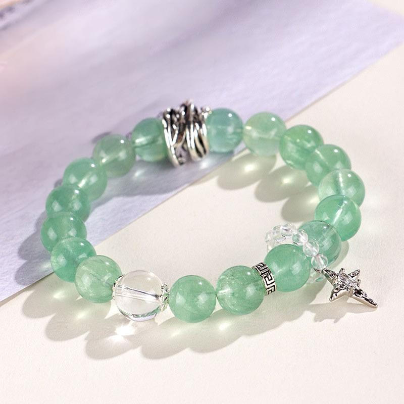 Pulsera de la Paz con Cuentas de Fluorita Verde de Buddha Stones y Luna y Estrella