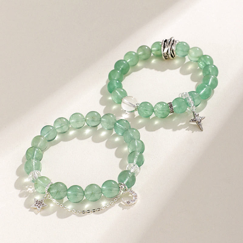 Pulsera de la Paz con Cuentas de Fluorita Verde de Buddha Stones y Luna y Estrella