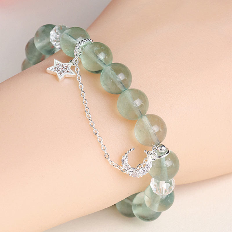 Pulsera de la Paz con Cuentas de Fluorita Verde de Buddha Stones y Luna y Estrella