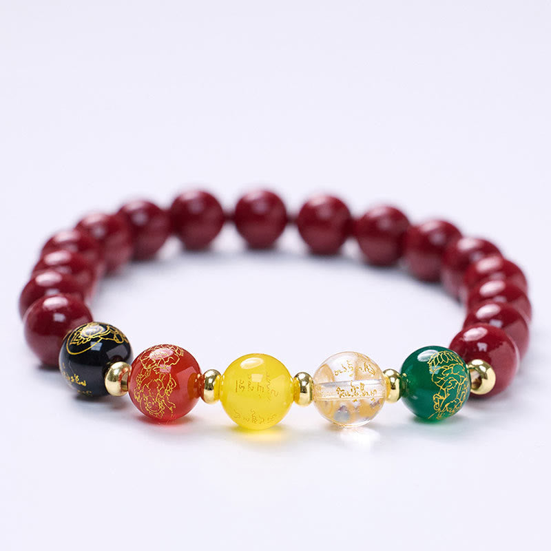 Pulsera de Buddha Stones, ágata cinabrio, bendición de los dioses de la riqueza de las cinco direcciones