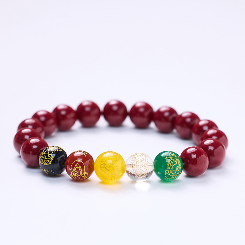 Pulsera de Buddha Stones, ágata cinabrio, bendición de los dioses de la riqueza de las cinco direcciones