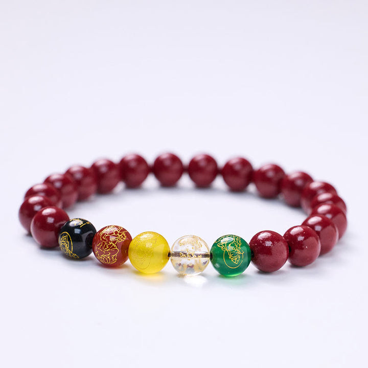 Pulsera de Buddha Stones, ágata cinabrio, bendición de los dioses de la riqueza de las cinco direcciones