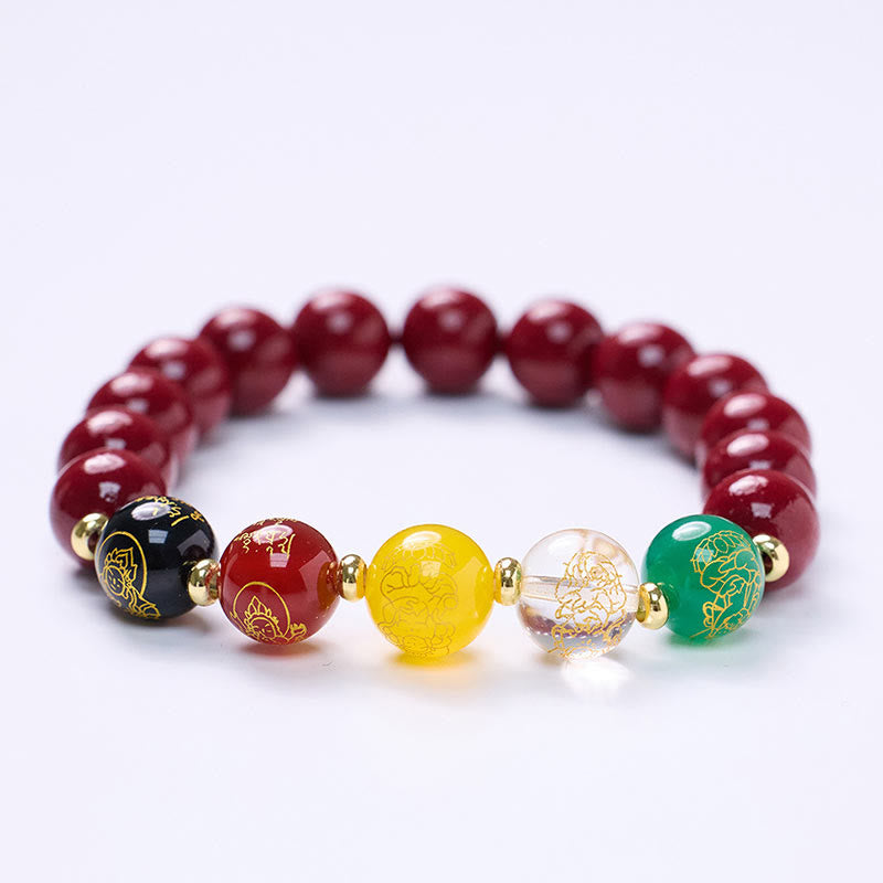Pulsera de Buddha Stones, ágata cinabrio, bendición de los dioses de la riqueza de las cinco direcciones