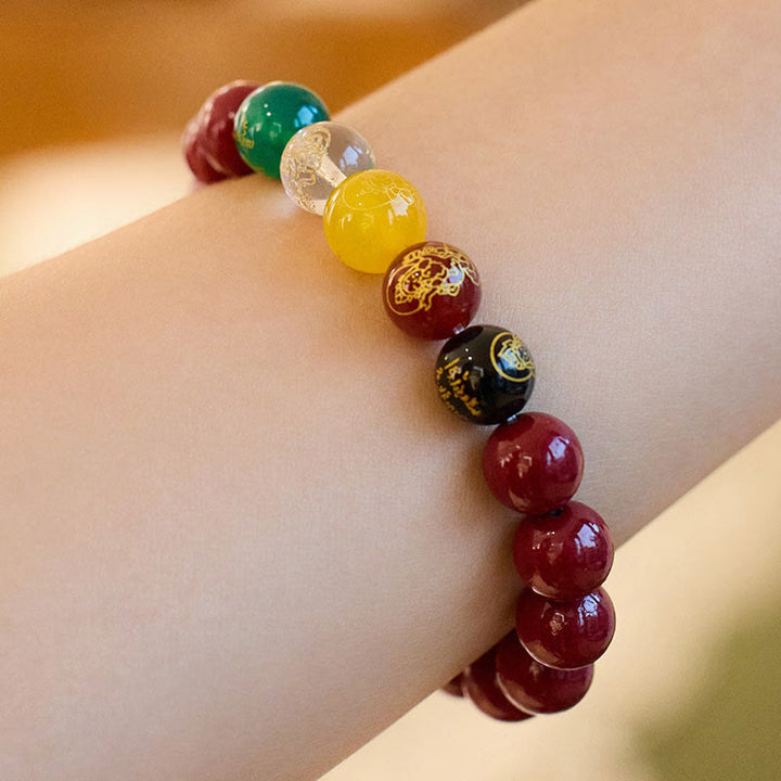 Pulsera de Buddha Stones, ágata cinabrio, bendición de los dioses de la riqueza de las cinco direcciones