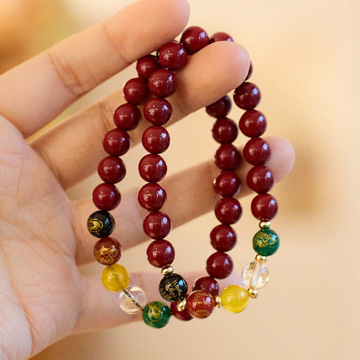 Pulsera de Buddha Stones, ágata cinabrio, bendición de los dioses de la riqueza de las cinco direcciones