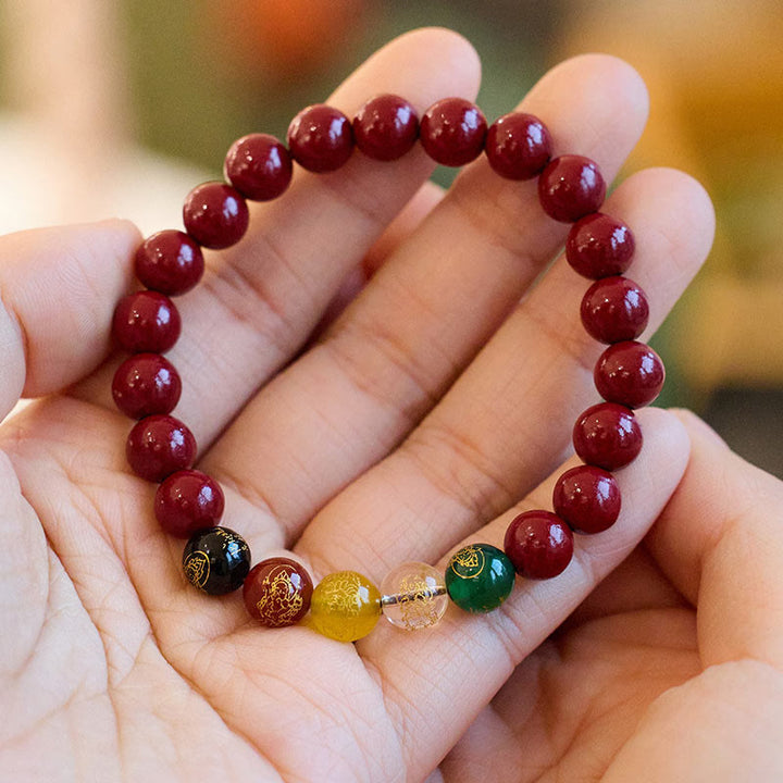 Pulsera de Buddha Stones, ágata cinabrio, bendición de los dioses de la riqueza de las cinco direcciones