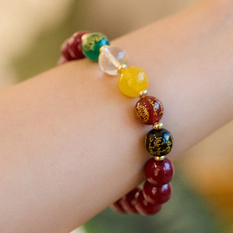 Pulsera de Buddha Stones, ágata cinabrio, bendición de los dioses de la riqueza de las cinco direcciones