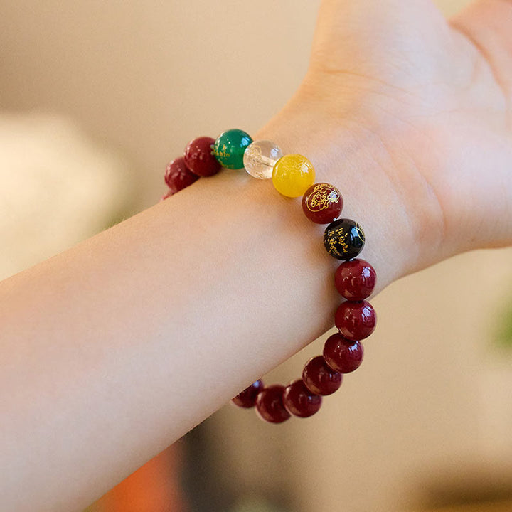 Pulsera de Buddha Stones, ágata cinabrio, bendición de los dioses de la riqueza de las cinco direcciones