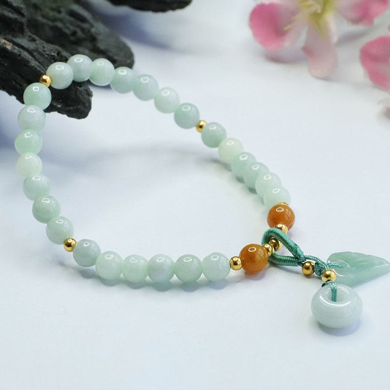 Pulsera de prosperidad con hebilla de paz y hojas de jade y Buddha Stones