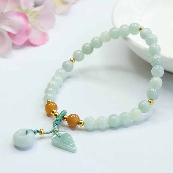 Pulsera de prosperidad con hebilla de paz y hojas de jade y Buddha Stones