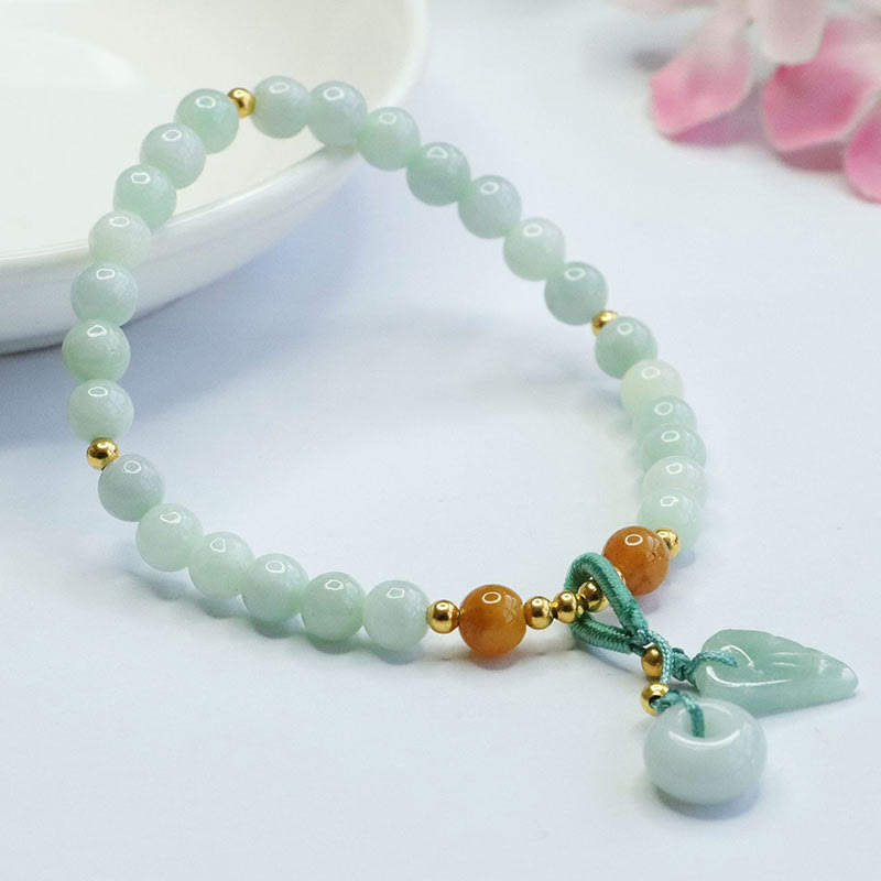 Pulsera de prosperidad con hebilla de paz y hojas de jade y Buddha Stones