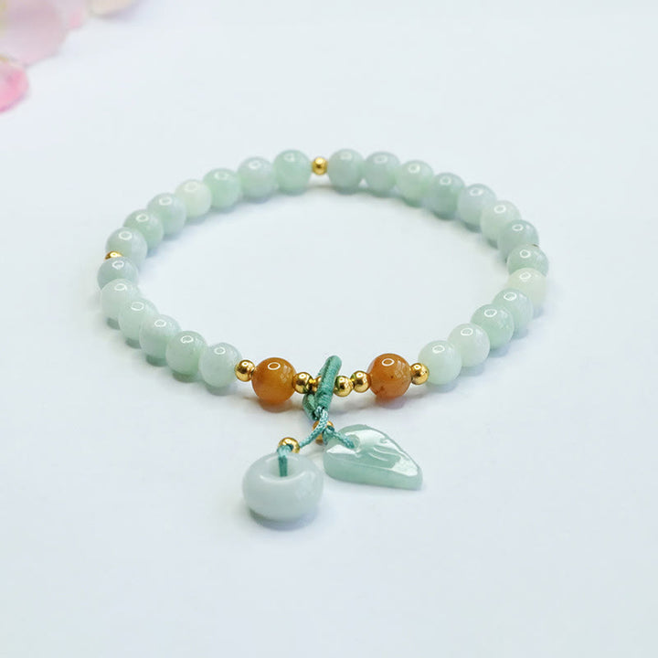 Pulsera de prosperidad con hebilla de paz y hojas de jade y Buddha Stones