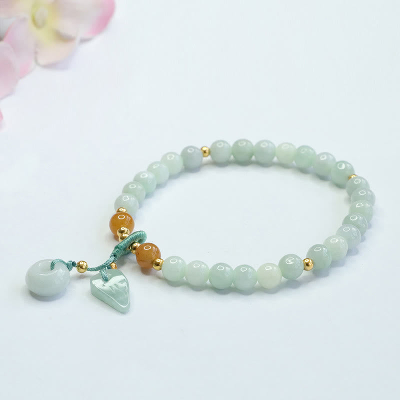Pulsera de prosperidad con hebilla de paz y hojas de jade y Buddha Stones
