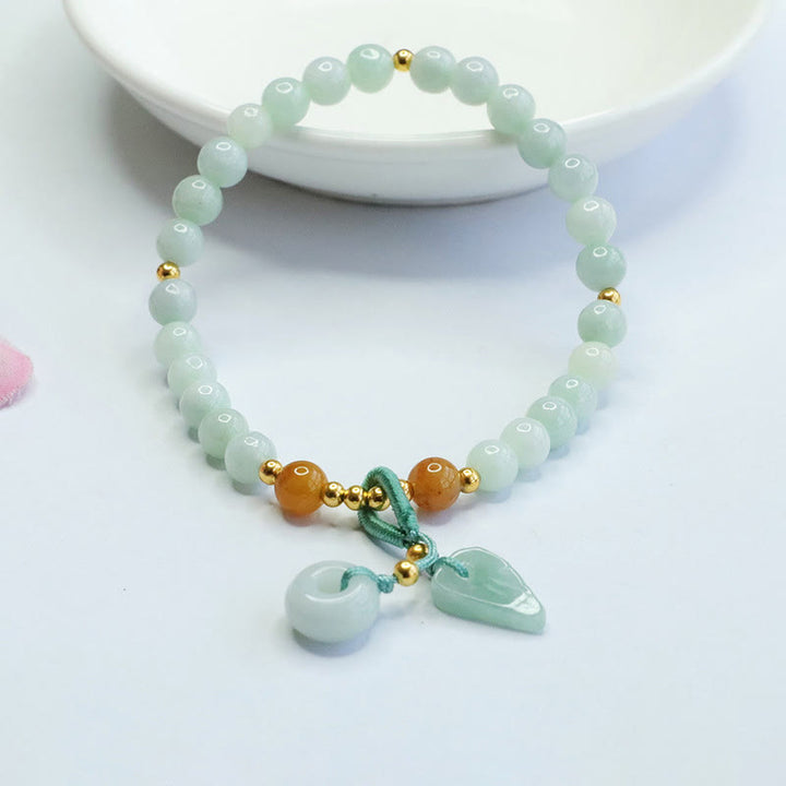 Pulsera de prosperidad con hebilla de paz y hojas de jade y Buddha Stones