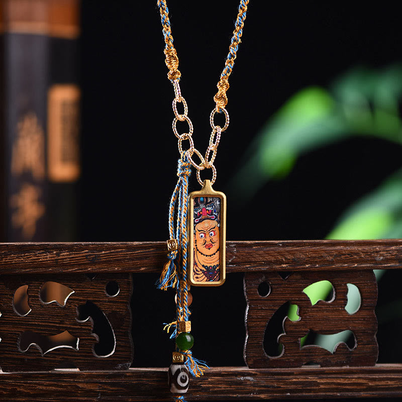 Colgante de collar de la riqueza con Thangka de acero de titanio y Buddha Stones del Tíbet, dios de la riqueza - Dios amarillo de la riqueza - image 0