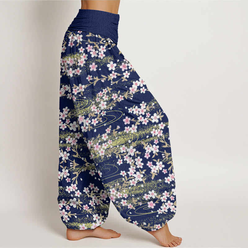 Pantalones harén informales con estampado de agua y flores de cerezo de Buddha Stones para mujer, cintura elástica - image 3