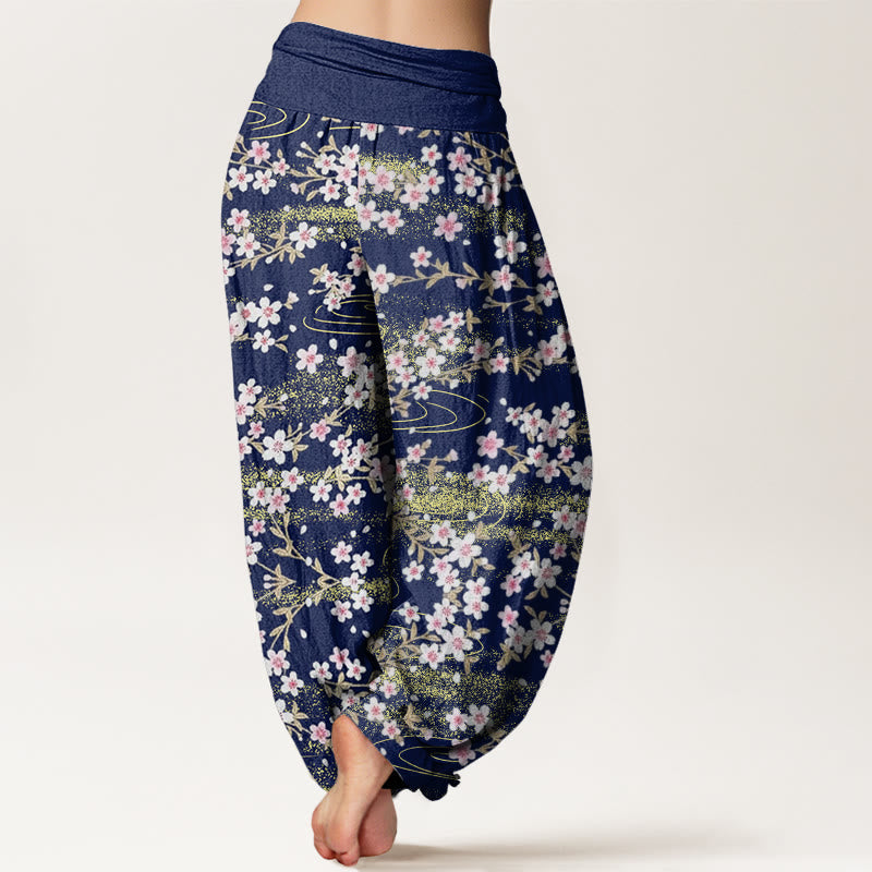 Pantalones harén informales con estampado de agua y flores de cerezo de Buddha Stones para mujer, cintura elástica - image 2
