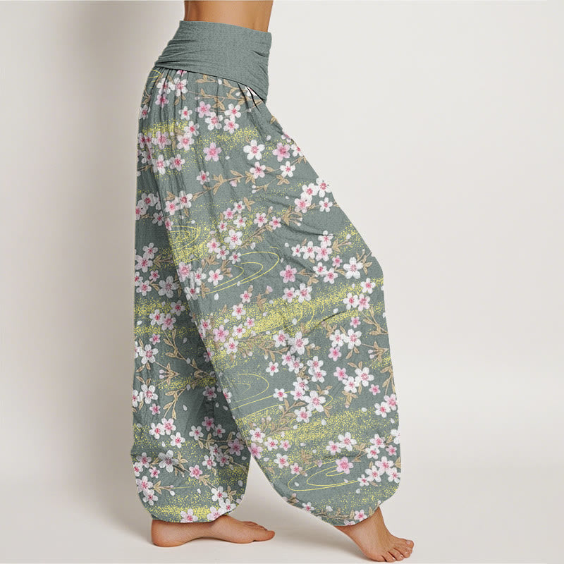 Pantalones harén informales con estampado de agua y flores de cerezo de Buddha Stones para mujer, cintura elástica - image 7