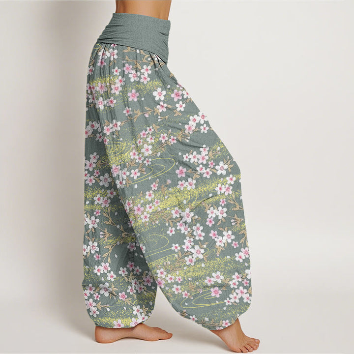Pantalones harén informales con estampado de agua y flores de cerezo de Buddha Stones para mujer, cintura elástica - image 7