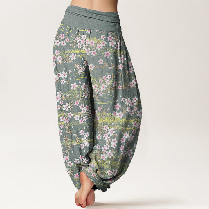 Pantalones harén informales con estampado de agua y flores de cerezo de Buddha Stones para mujer, cintura elástica - image 6