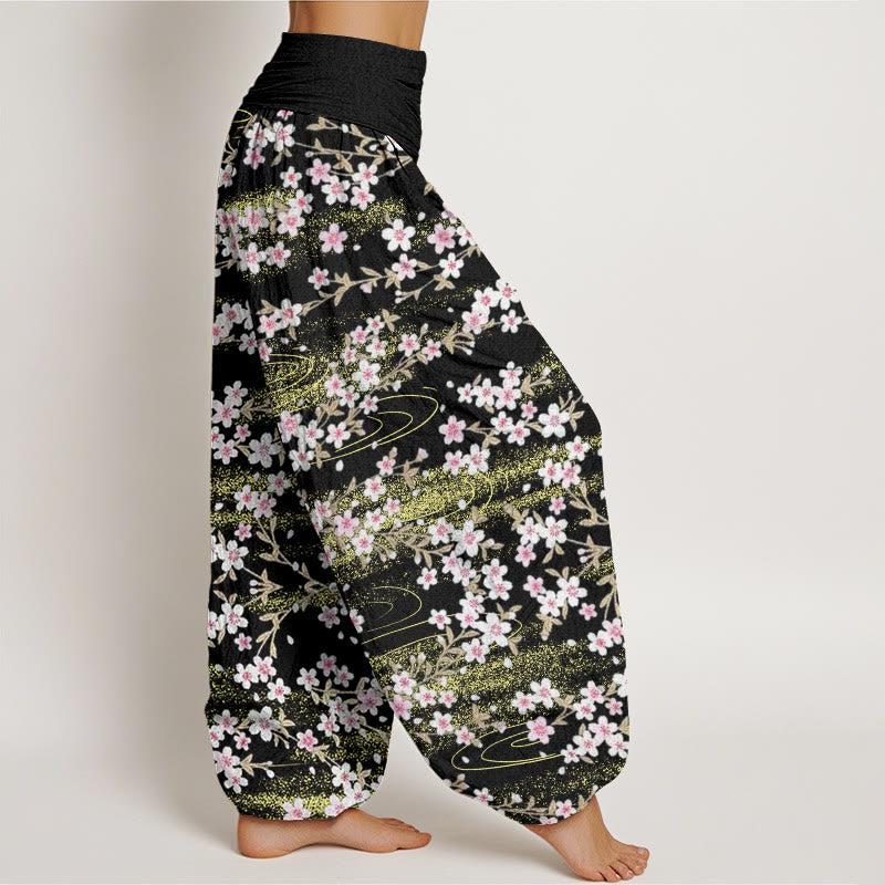 Pantalones harén informales con estampado de agua y flores de cerezo de Buddha Stones para mujer, cintura elástica - image 10