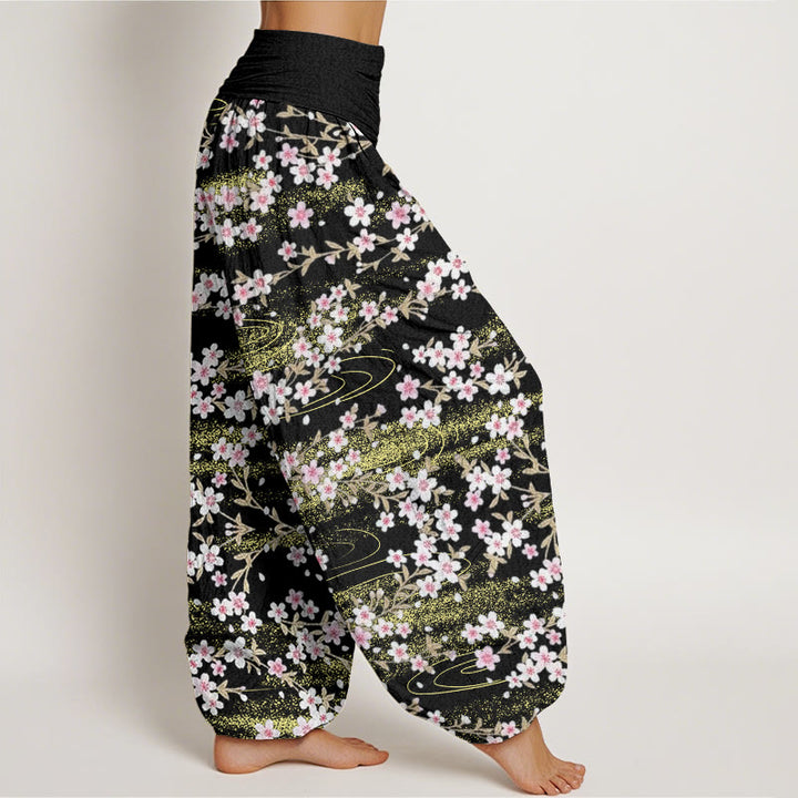 Pantalones harén informales con estampado de agua y flores de cerezo de Buddha Stones para mujer, cintura elástica - image 10
